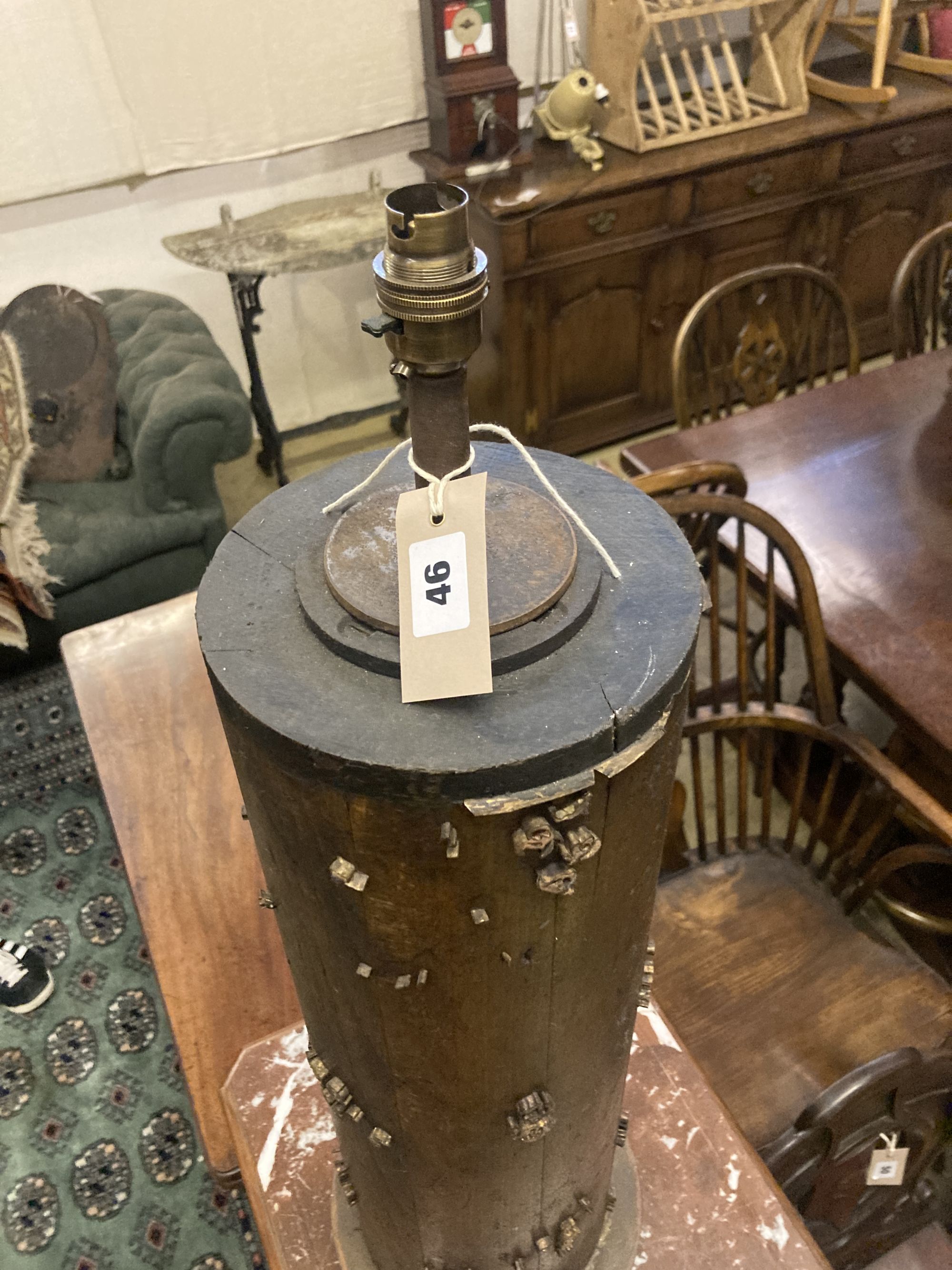 A printers block table lamp, height 76cm